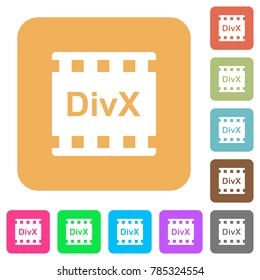 DivX movie format flat icons on rounded square vivid color backgrounds.