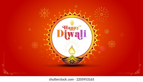 Diwali background for banner and advertising template. Happy Diwali text with golden floral and candle design.