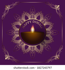 Fondo Diwali con un borde decorativo dorado