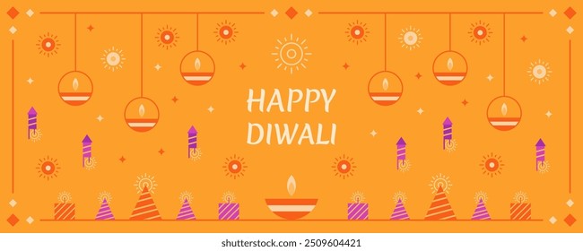 Diwali background with light, firecrackers, stars, etc. Vector illustration.	