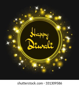 Diwali background, round frame of glowing lights, template for greeting card Indian