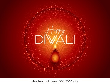 Fundo de Diwali com luzes cintilantes, lâmpada e design mandala