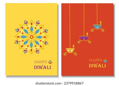 Diwali backgrounds with a colorful Rangoli and glowing lamps