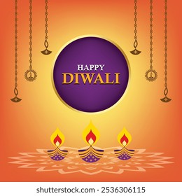 Diwali Banner With Diwali Lamps Vector Illustration