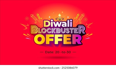 Diwali blockbuster oferece logotipo para promoção de venda. Fundo vermelho vibrante com lanternas de lâmpada de óleo, luzes e bolachas.