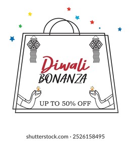 Diwali Bonanza Design Criativo, Modelo de Diwali Bonanza Até 50% Off.