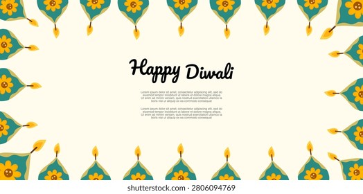 diwali border frame with glowing lamps for holiday design