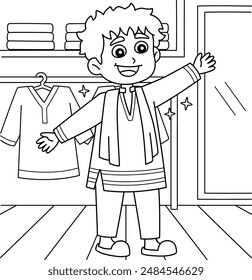 Diwali Boy Buying Clothes Coloring Page for Kids