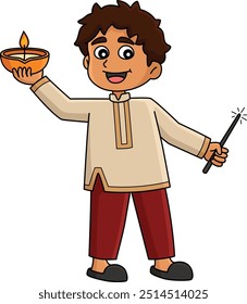 Diwali Boy Celebrating Cartoon Colored Clipart