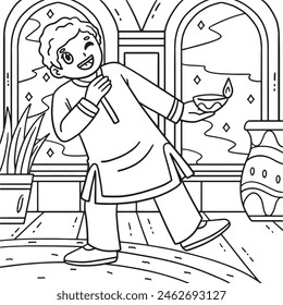 Diwali Boy Dancing Coloring Page for Kids