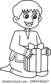 Diwali Boy Holding Gift Isolated Coloring Page 