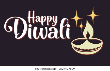 Diwali burning candle with hand written text. Happy Diwali wishes. Vector illustration.