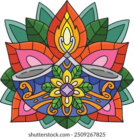 Diwali Candle Cartoon Colored Clipart Illustration