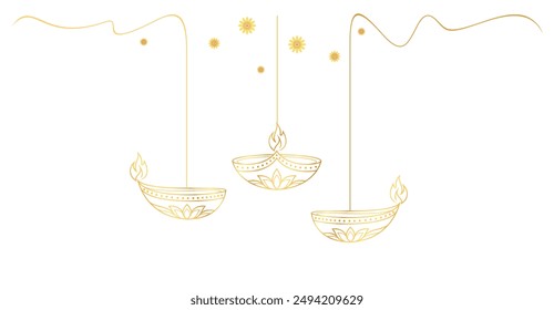 Estilo de arte de la línea Diwali Candle. Elementos de Vector en Diwali