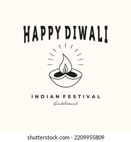 Diwali candle line Art Vintage Logo Vektorgrafik minimalistisches Design, Diwali Festival Logo Design