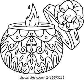 Diwali Candle Present Isolated Coloring Page 
