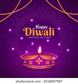 Fondo de Anuncio de celebración de Diwali con Diya y brillo Ilustración Redes sociales Post Plantilla