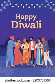 Diwali celebration flat vector banner template. Traditional Indian holiday poster, leaflet printable color designs. Editable flyer page with text space. Marko One Regular font used