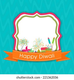 Diwali celebration with stylish text of Diwali and crackers on frame.