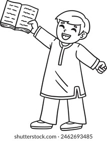 Diwali Child Holding a Book Isolated Coloring 