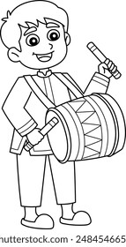 Diwali Child Playing Drums Isolated Coloring Page