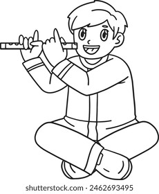 Diwali Child Playing Flute Isolated Coloring Page