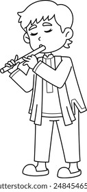 Diwali Child Playing Flute Isolated Coloring Page