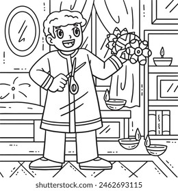 Diwali Child with Rangoli Cut Outs Coloring Page 