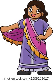 Diwali Child with a Saree Cartoon Colored Clipart