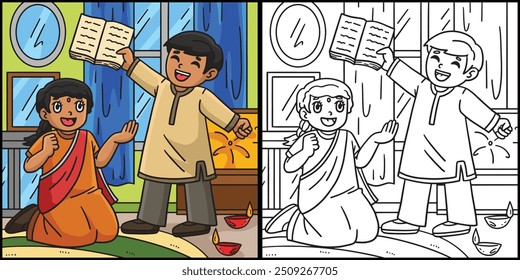 Diwali Children Telling Stories Illustration
