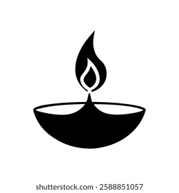 Diwali clay diya silhouette vector flat illustration design on white background.