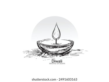 Diwali clay lamp  for diwali greeting,card,banner Festival of lights. The big indian festival Deepavali vector solid black outline art illustration