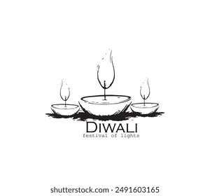 Diwali clay lamp  for diwali greeting,card,banner Festival of lights. The big indian festival Deepavali vector solid black outline art illustration