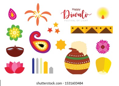 Diwali collection Illustration Vector. Oil Candle, ornament, floral, tribal, honey, lantern, lettering diwali