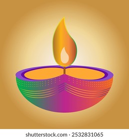 Diwali Colorful Diya vector on a golden background. Diwali India light festival wallpaper. Deepawali background. design for greeting cards,  wall décor, invitation and all textiles print. Diwali art.