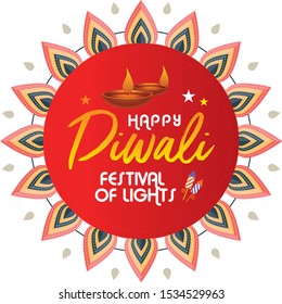 Diwali Colorful floral decoration festival of lights cute awesome artwork vector design