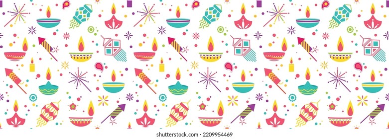 Diwali colorful seamless pattern horizontal background. Vector illustration