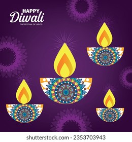 Diwali Colourful Banner Background with Modern Diya