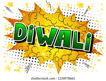 Diwali - Comic book style word on abstract background.