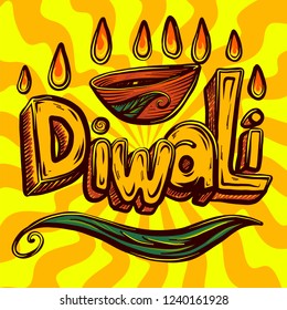 Diwali concept background. Hand drawn illustration of diwali vector concept background for web design