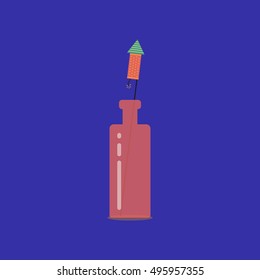 diwali crackers concept. Rocket cracker in a glass bottle. vector illustration. eps 10