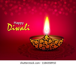 Diwali dark pink background on glowing diwali diya in yellow texture