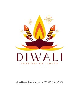 Logotipo de las decoraciones de Diwali con petardos y llama diya