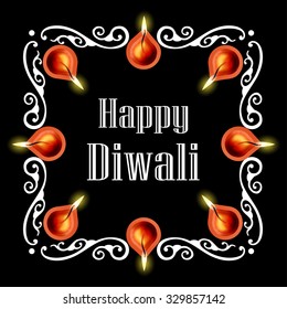 Diwali Decorations with Oil Lamps and Rangoli