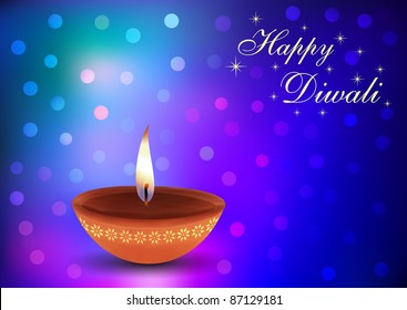Diwali - Decorative Lamp on Blurry Lights (EPS10 Vector)