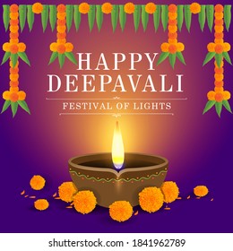 Diwali, Deepavali or Dipavali the festival of lights. Indian festive greetings with traditional bunting torana