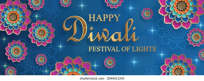 Diwali, Deepavali or Dipavali, the indian festival of lights on color background