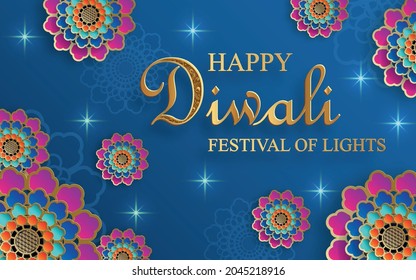 Diwali, Deepavali or Dipavali, the indian festival of lights on color background