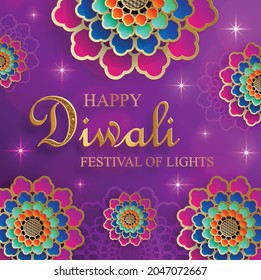 Diwali, Deepavali or Dipavali, the indian festival of lights on color background