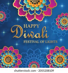 Diwali, Deepavali or Dipavali, the indian festival of lights on color background